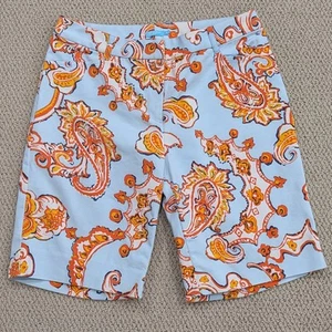 J. McLaughlin Bermuda Shorts Size 6 Blue Orange Paisley Stretch Coastal Artsy - Picture 1 of 6