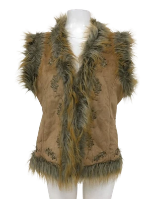 BLANC - NOIR Ladies UK 16 Faux Suede/Fur Beige Embroidered Floral Gilet BNWT - Image 1 of 4