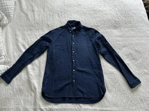 Oliver Spencer Men’s Indigo Blue Textured 100% Cotton Long Sleeve Shirt Size 16 - Picture 1 of 17