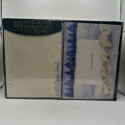 30 Handcrafted Holiday Cards w/ Self Sealing Envelopes Polar Bears NEW - Image 1 of 4