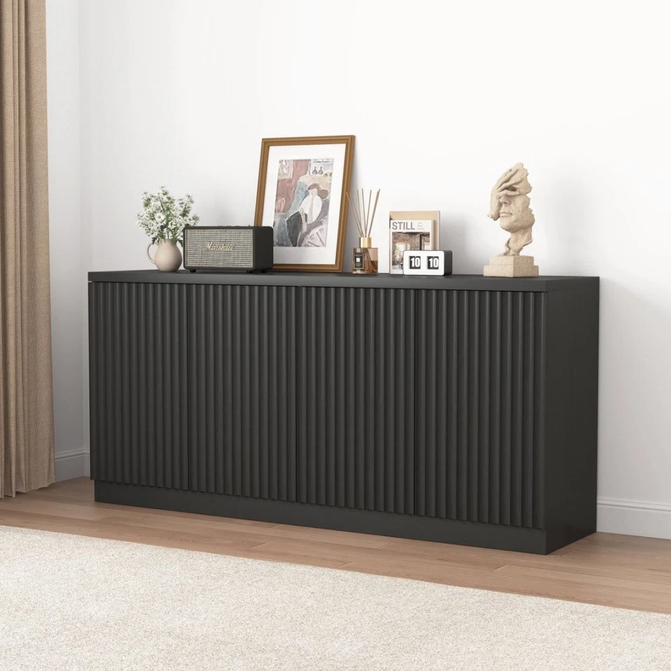 Fluted Sideboard with Storage 4 Doors & Adjustable Shelves  Large Buffet Cabinet - Image 1 of 4