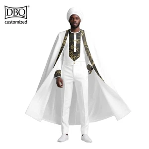 DBQ Traje Africano Para Hombre Patchwork Capa Larga + Camisa + Pantalones Delgados + Sombrero Conjunto de 4 Piezas - Imagen 1 de 22