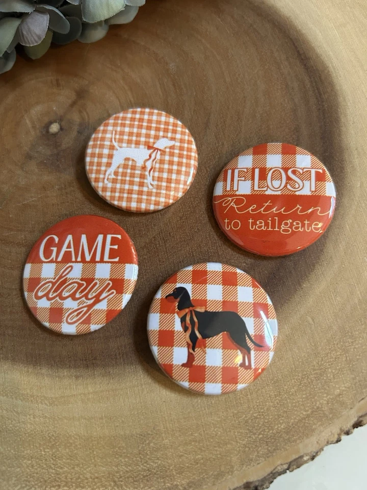 Porta traseira esfumaçada branca laranja conjunto de 4 botões xadrez dia do jogo - Imagem 1 de 3