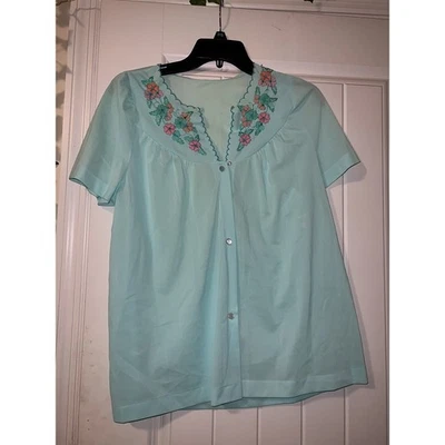 Gossard blue floral collared pajama shirt vintage button down medium READ - Image 1 of 4