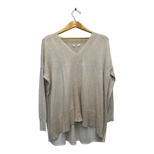 MOTH Anthropologie Sz Small Sweater Lightweight V Neck Beige Tan White Flowy EUC - Picture 1 of 8
