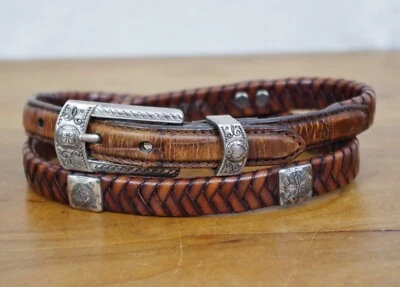 Ladies' Brown Woven Leather Adorned Skinny Belt by Brighton Size 28" - Image 1 of 4