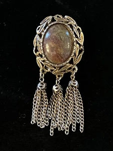 Vintage Art Glass Brooch Dangle Tassels - Picture 1 of 4
