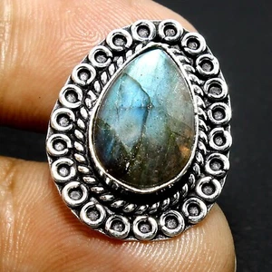 Natural Labradorite Peacock Fire Gemstone Handmade Ring Gift For Jewelry Size 7 - Picture 1 of 6