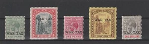 BAHAMAS 1918 - 1919 GEORGE V° WAR TAX - TASSA DI GUERRA 5 V. N° 55/59 - MLH - Imagen 1 de 2