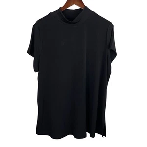 Susan Graver Größe 1X schwarz Stehkragen Kurzarm flüssig Strick Top erhöht Basic - Bild 1 von 8