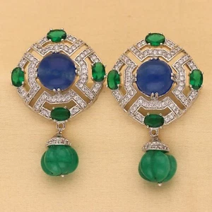 Exquisitos aretes de tanzanita y verde hechos a mano adornados joyería de circonita cúbica - Imagen 1 de 8