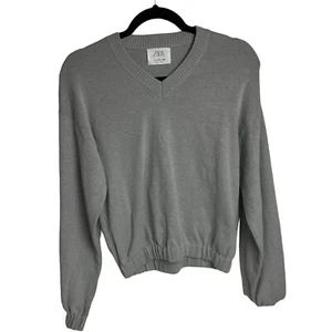 Zara Girls Long Sleeve V Neck Chunky Knit Sweater Grey Size 13-14 Thick Soft - Picture 1 of 7
