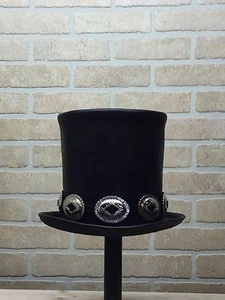 Rocker Black Leather Slash Style Top Hat Conchos band Replica Fans VERY HIGH - Picture 1 of 1