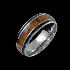 Anillo de boda hawaiano de madera de koa hawaiano de 8 mm 2 líneas negras - Imagen 1 de 3
