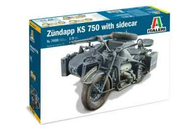ITALERI 1:9 KIT  MOTO MILITARE ZUNDAPP KS 750 WITH SIDECAR  26,5 cm    ART  7406 - Immagine 1 di 3