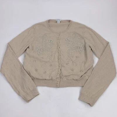 Cárdigan suéter Sundance cachemir diseño con cuentas brillantes talla mediana beige tostado Foto 1 de 4