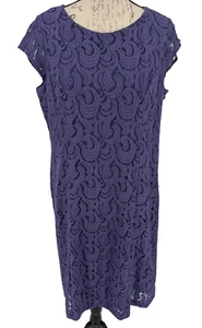 Coldwater Creek Dress Size 14 Purple Lace Overlay Modest Dinner - Picture 1 of 11