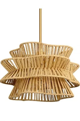 Lámpara de araña tejida de ratán de 16", luz colgante de mimbre boho rústica country (01) Foto 1 de 4