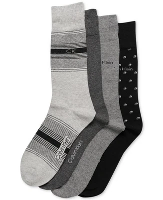 Calvin Klein Crew Length Dress Socks Men's 7-12  Assorted Patterns - Pack of 4 - Image 1 of 4