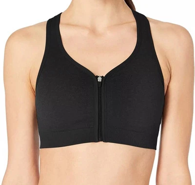 NWT Jockey Women's Zip Front Seam Free Sports Bra Sz Small Black Medium Support  - Image 1 of 4