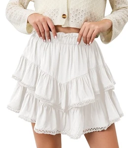 Womens Flowy Ruffle Tiered Shorts Elastic High Waist Pleated Mini Skirt Boho ... - Picture 1 of 6
