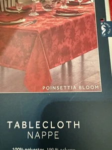 NEW Waterford Damask RED Poinsettia Tablecloth 70" x 84" Christmas Holiday - Picture 1 of 5