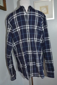 BURBERRY BRIT NAVY BLUE CHECK NOVA LONG SLEEVE BUTTON DOWN SHIRT MEN SZ L *EUC* - Picture 1 of 9