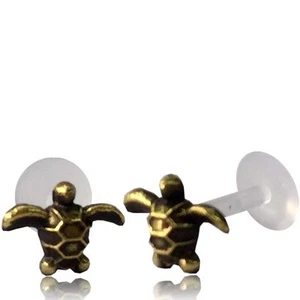 BRASS TURTLE TRAGUS HELIX 16G 5/16" inch 8mm INTERNAL BIOPLAST LABRET EAR STUD - Picture 1 of 2