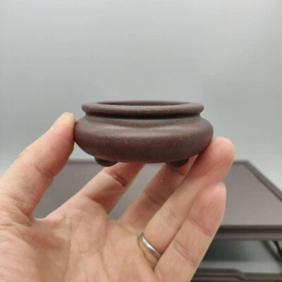 Dark Red Round Chinese Yixing Zisha Mame Bonsai Pot 2.25''x2.25''x1'' - Image 1 of 4