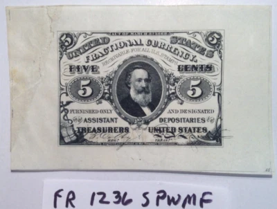FR 1236 spwmf US Fractional Currency SPECIMEN UNC Plate number WATERMARKED paper - Image 1 of 4