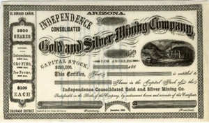 186_ Independence Consolidated Gold & Silver Mining Stock Certificate - Picture 1 of 1