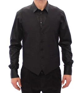 Dolce&Gabbana Men Dark Gray Vest Silk Solid Stretch Full Buttons Waistcoat IT 48 - Picture 1 of 6