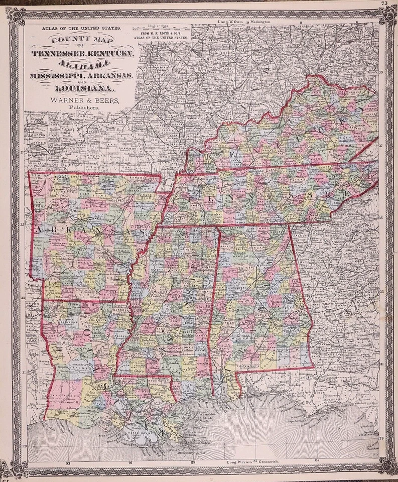 1870 H.H. Mapa de Lloyd ~ Kentucky, Tennessee, Louisiana, Mississippi (15x18)-#027 Foto 1 de 1