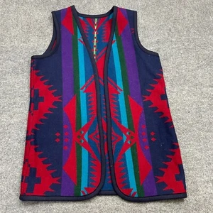 Vintage Wool Reversible Vest Aztec Indian Blanket Ranch House Open Front Western - Picture 1 of 8