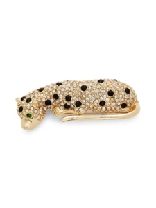 Kenneth Jay Lane Leopard Pin Brooch Cubic Zirconia White Black Green New - Picture 1 of 7