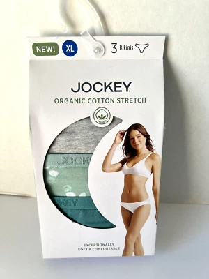 NUEVO Jockey Mujer 3 Pares Algodón Orgánico Elástico Bikini Bragas XL (44-46") NUEVO EN PAQUETE Foto 1 de 3