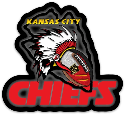 Kansas City Chiefs Logo Type w/ football Head Dress NFL Football Die-cut MAGNET Cover
