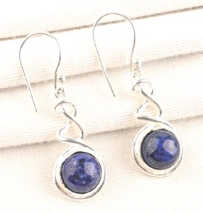 Natural Lapis Lazuli Gemstone 925 Sterling Silver Handmade Jewelry Earrings 1.67 - Picture 1 of 6