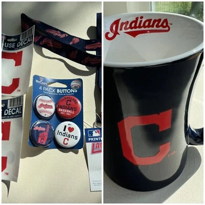 Cleveland Indians Guardians Lot MLB Mug 4 Buttons, Lanyard, 2 Decals / Stickers - Image 1 of 4