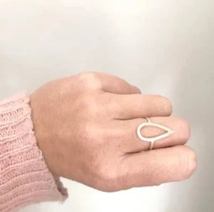 Beautiful Open Pear Shape Handmade Solid 925 Sterling Silver Ring All Size - Picture 1 of 6