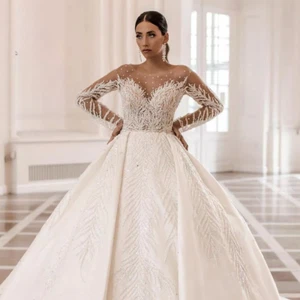Princess Ball Wedding Dresses Sweetheart Beaded Backless A-Line Bridal Gowns - Picture 1 of 11