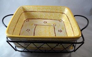Temp-Tations Ovenware Old World Yellow 2,0 Qt Backschale mit Gestell & Untersetzer - Bild 1 von 5