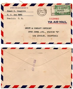 CLIPPER AIR MAIL (1938) Honolulu, Hawaii to Los Angeles, California Cover - Picture 1 of 1