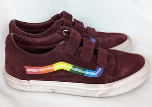 Vans Off The Wall Sneakers Burgundy W Rainbow Stripe Women's Size 8.5 - Picture 1 of 12
