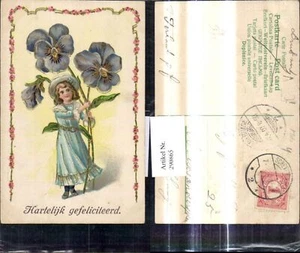 290865,Präge Litho Mädchen m. Riesenblume Blume Rosenranke Hartelijk gefelicitee - Bild 1 von 1