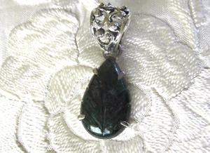 Handwerklich geschnitzter echter Smaragd Anhänger, 925 Sterling Silber, 3,5ct - Bild 1 von 4