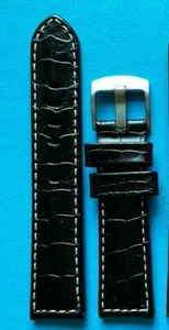 Kroko Stil Uhrenarmband mit Breitdornschliesse 24mm, schwarz / 180 - Picture 1 of 3