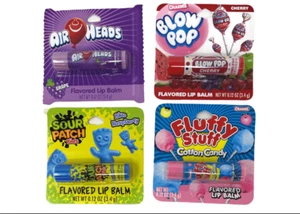 Candy Flavored Lip Balms - 4 Pack - Grape air Heads, Cherry Blow Pop, Blue Rasp - Picture 1 of 1
