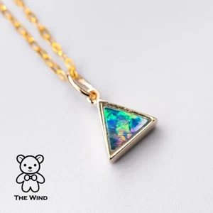 Minimalistischer Dreieck Australischer Doublet Opal Anhänger NUR 14K Gelbgold - Bild 1 von 12