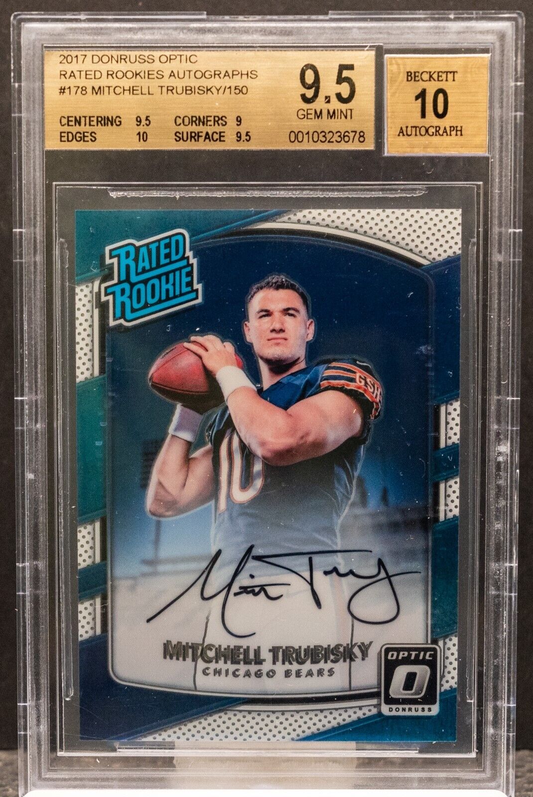 3678 MITCHELL TRUBISKY 2017 Donruss Optic Rated Rookie RC Auto /150 BGS 9.5/10